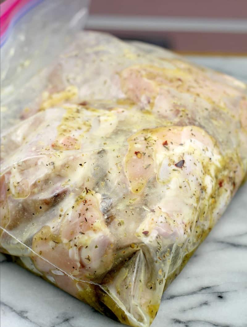 chicken drumettes in the Greek style marinade in a resealable bag