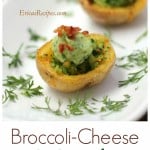 Broccoli-Cheese Potato Skins with Avocado Cream from EricasRecipes.com