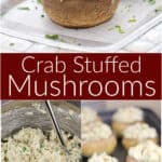 image for pinterest with text overlay Crab Stuffed Mushrooms