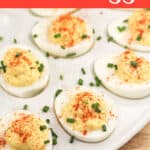 image for pinterest sharing with text overlay of recipe title Deviled Eggs