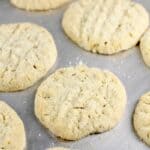 cooked potato chip cookies on a metal bake sheet
