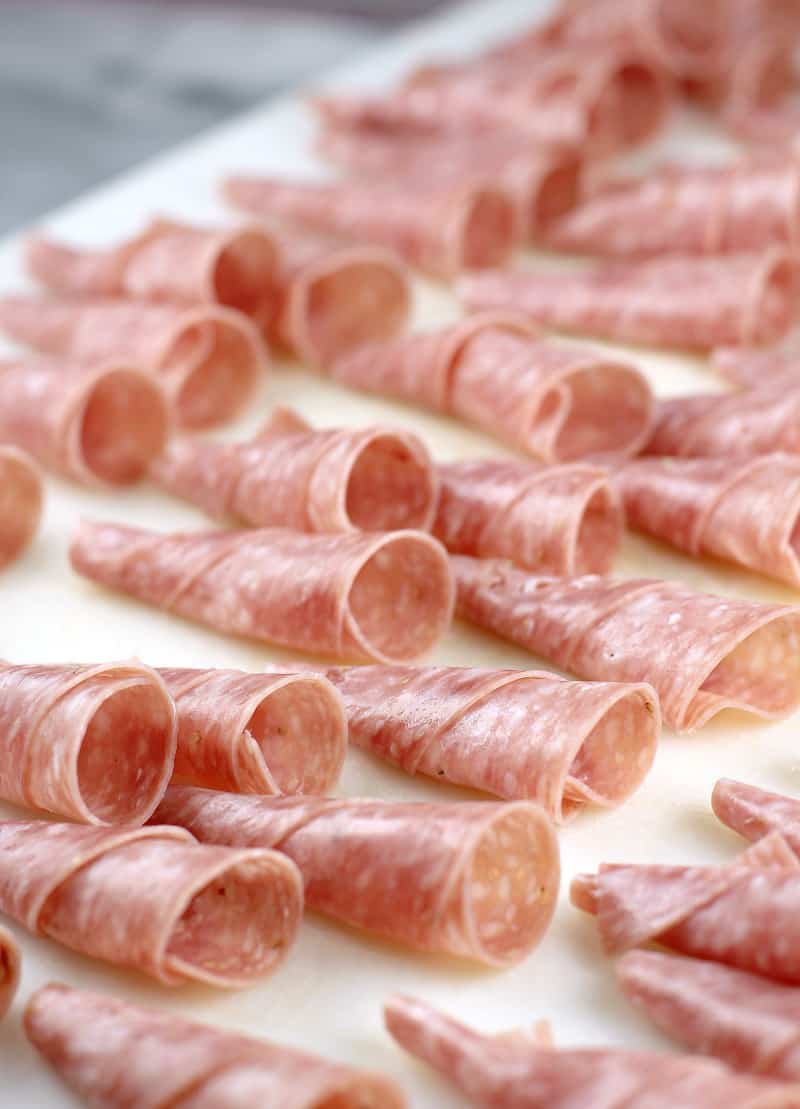 assembled, empty salami cornucopia