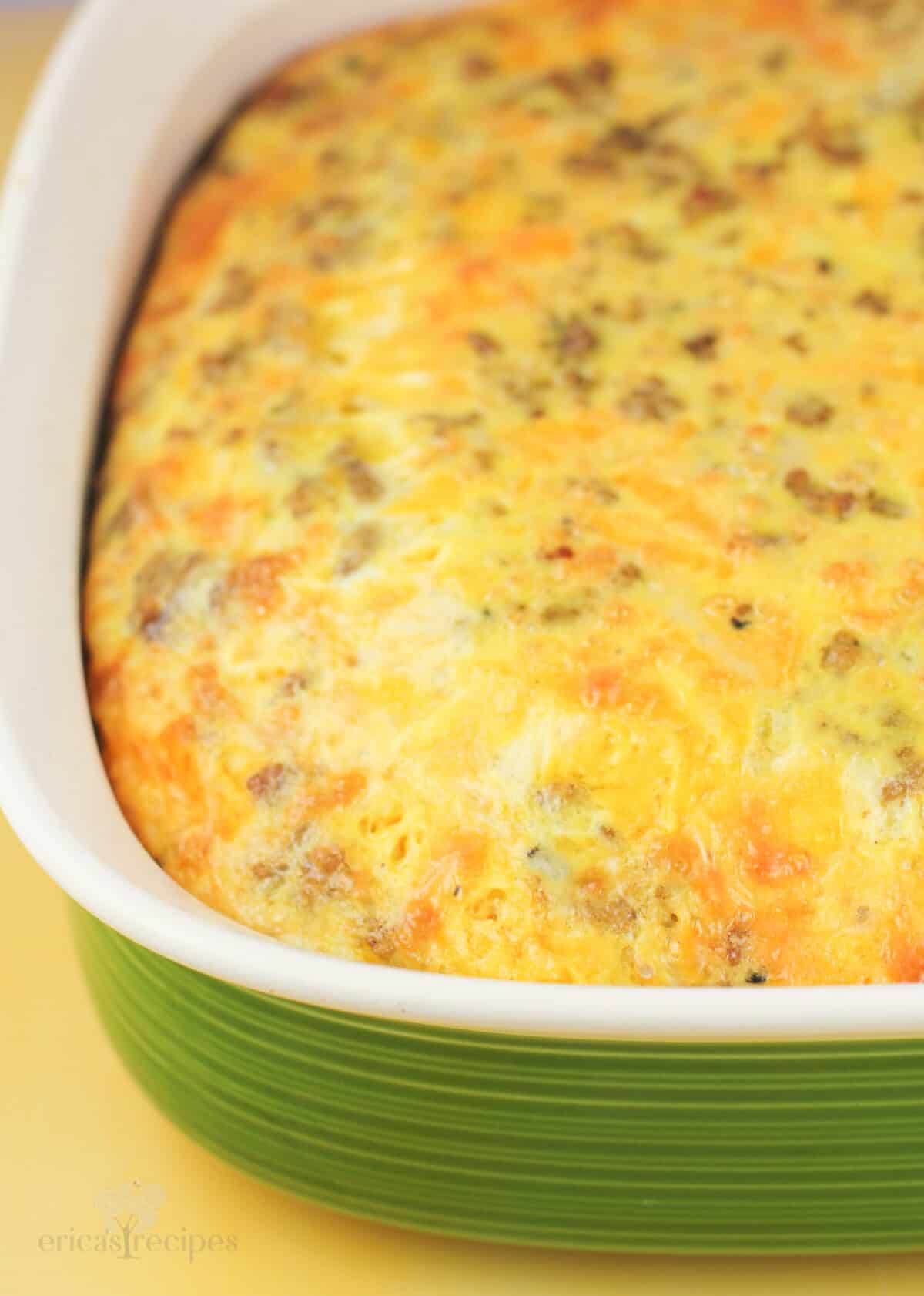 baked casserole in green dish