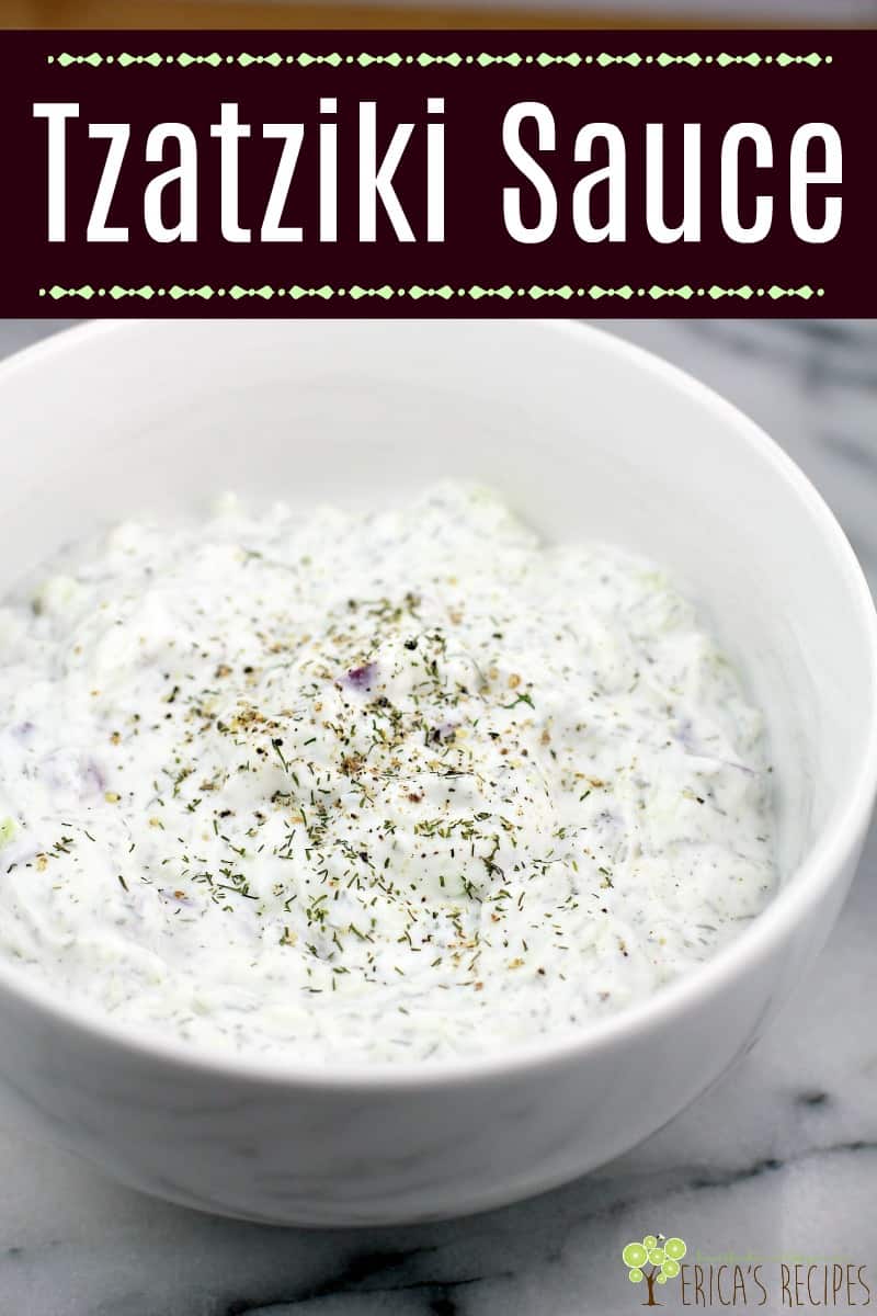 Image for Pinterest with Tzatziki Sauce text overlay
