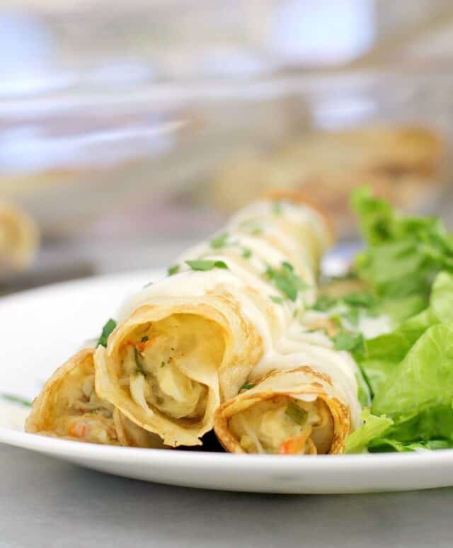 CrabStuffed Crepes Erica's Recipes with lemon cheese sauce