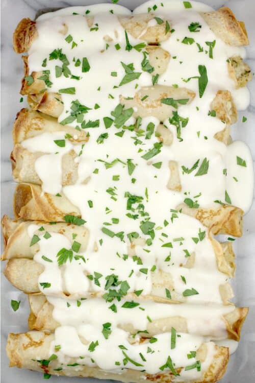 CrabStuffed Crepes Erica's Recipes with lemon cheese sauce