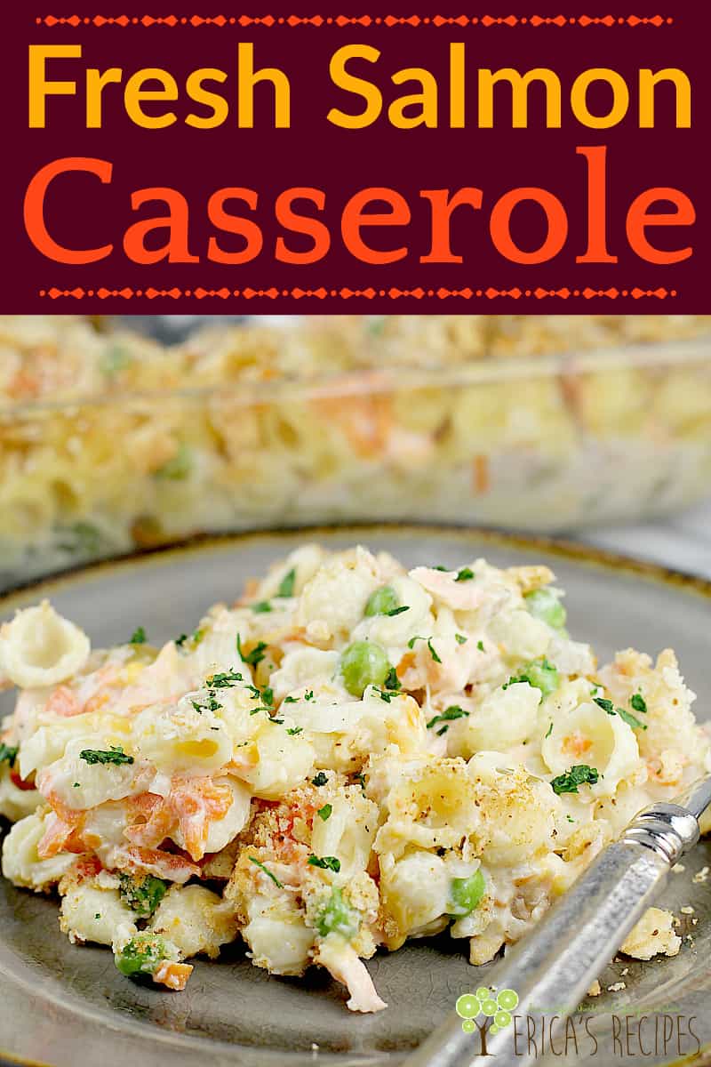 Cheesy, comforting, Fresh Salmon Casserole. This salmon casserole recipe with crackers is easy for a weeknight and even the leftovers are SO GOOD. #freshsalmon #salmoncasserole #salmonrecipe