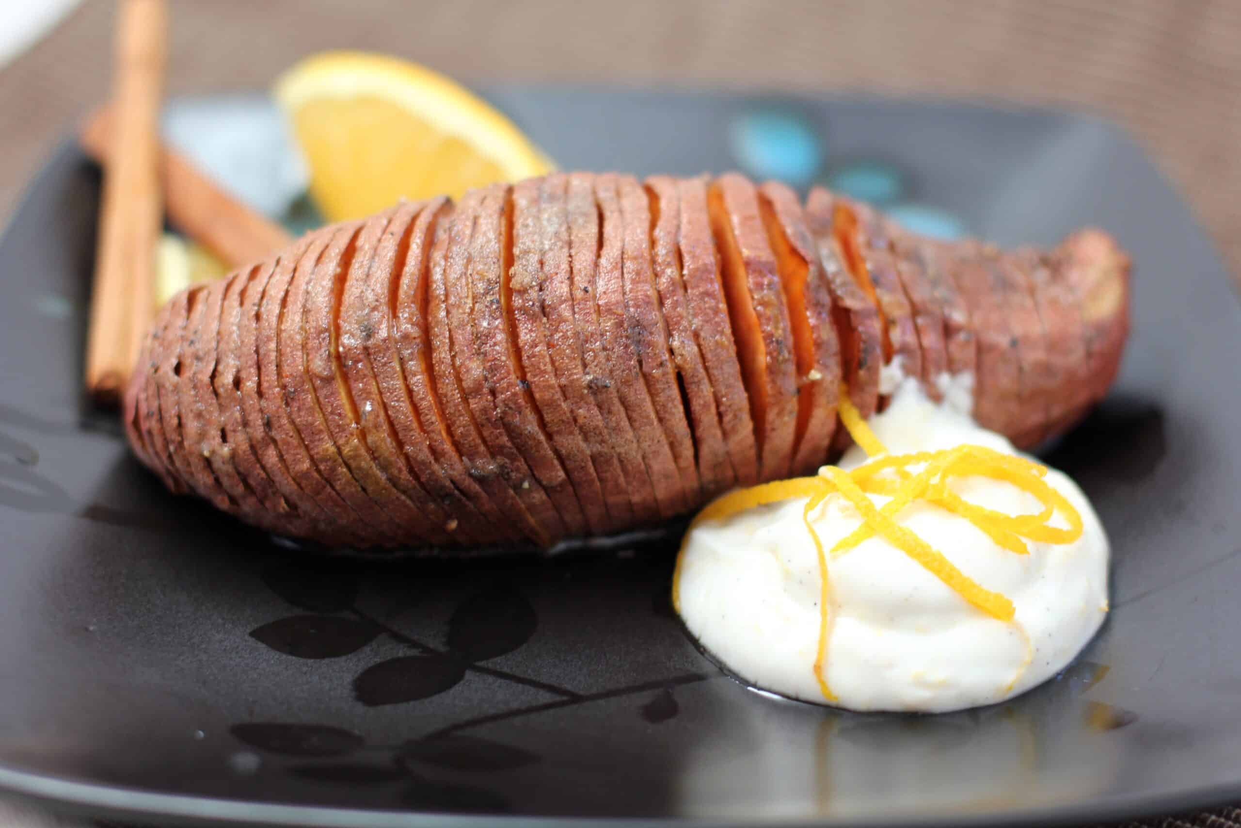 Sweet Hasselback Potatoes with Orange Cardamom Cream