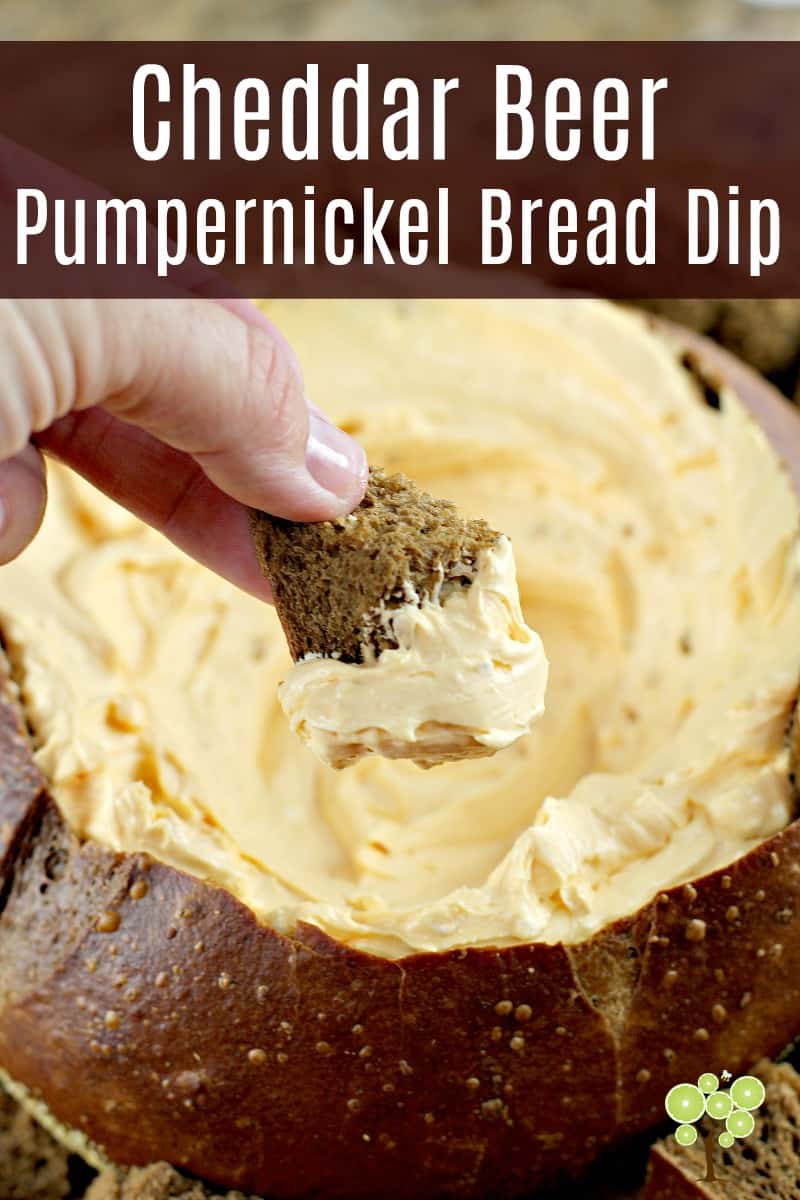 Cheddar Beer Pumpernickel Bread Dip is a recipe from my childhood and lifelong favorite bread dip of all time. Of course you can use other bread, but the match this hoppy cheesy beer dip makes with pumpernickel bread is magical. #recipe #food #partyfood #appetizer #beer #recipeswithbeer