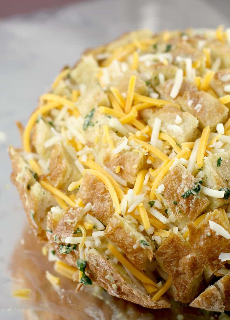 side view of the prepared stuffed bread on foil