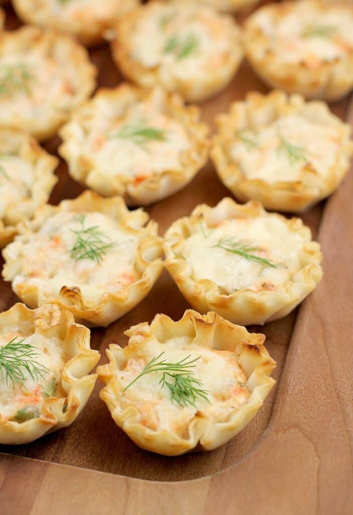 side view of a finished cold smoked salmon appetizer