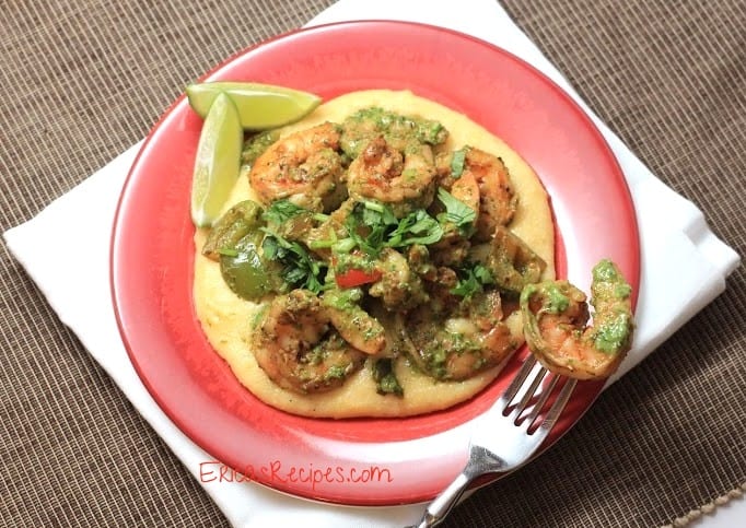 Lightened-Up Shrimp and Grits with Cilantro Pesto