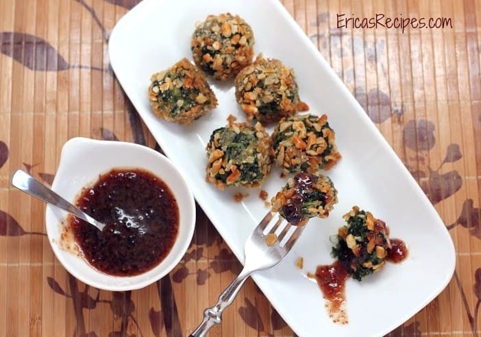 Spinach and Cheese Pretzel Balls with Sweet Currant Dijon Dipping Sauce