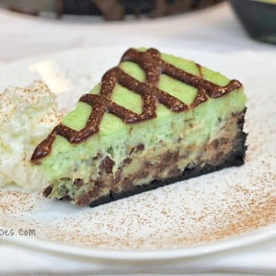 Grasshopper Cheesecake with Nutella Mint Drizzle