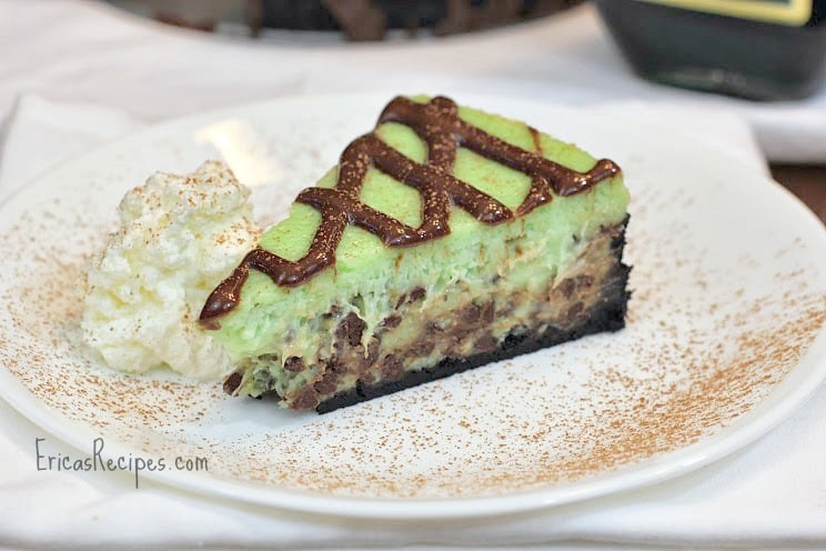 Grasshopper Cheesecake with Nutella Mint Drizzle