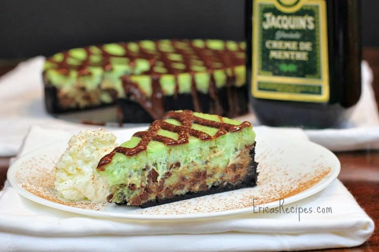 Grasshopper Cheesecake with Nutella Mint Drizzle