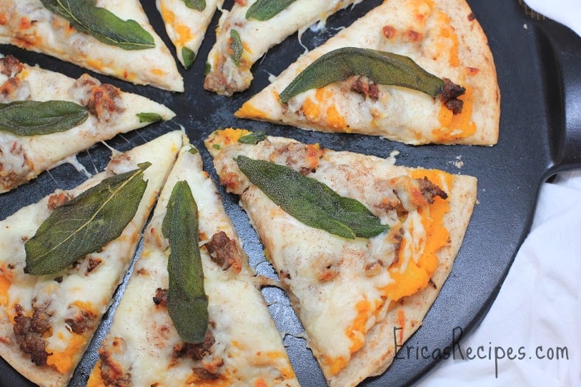 squash and sausage pizza with crispy sage