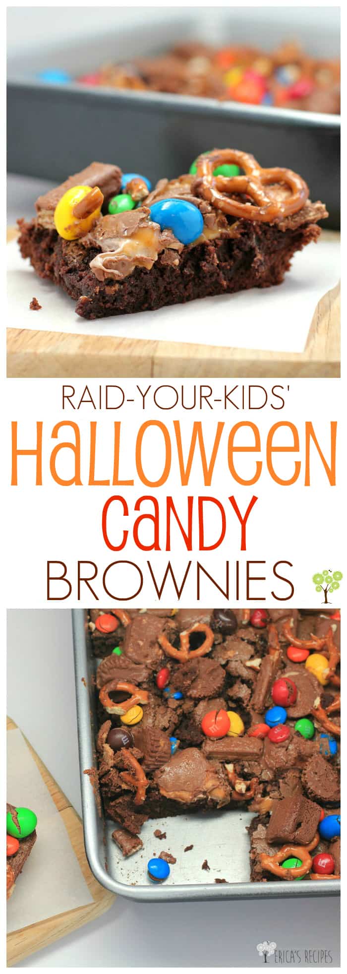 Raid-Your-Kids' Halloween Candy Brownies #recipe #halloween #candy #brownies #food