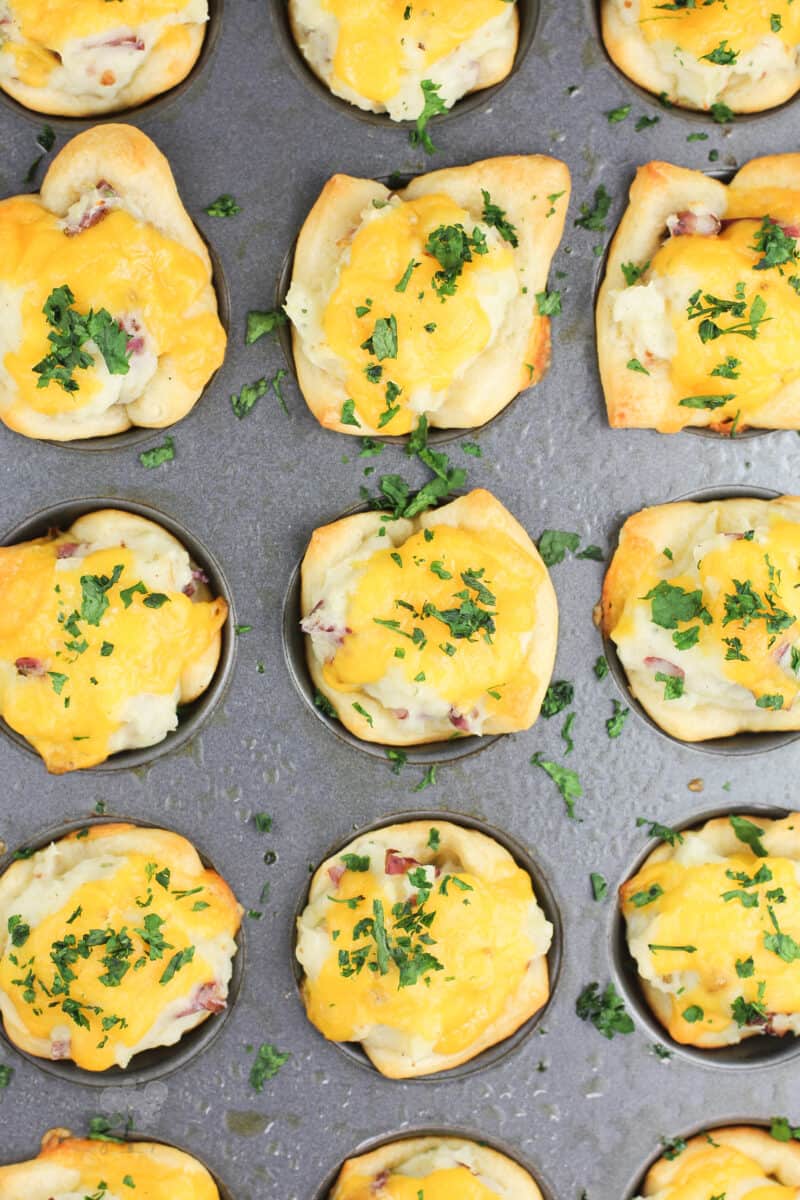 top down view of crescent cups in mini muffin tin