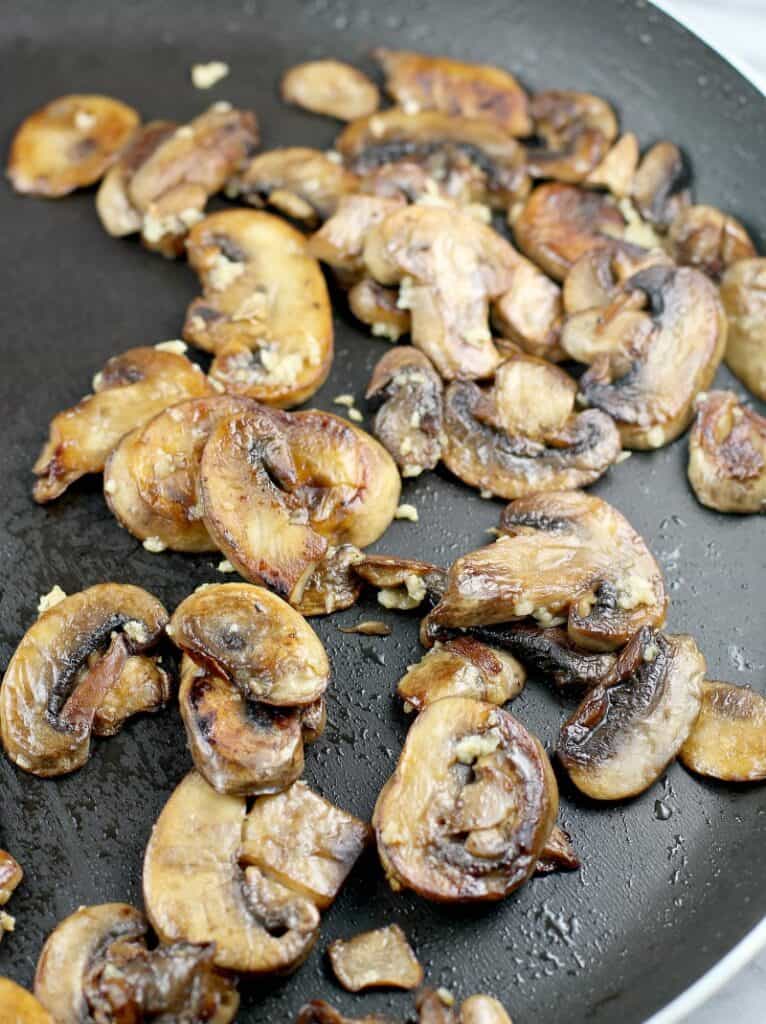 browned mushrooms in a skillet