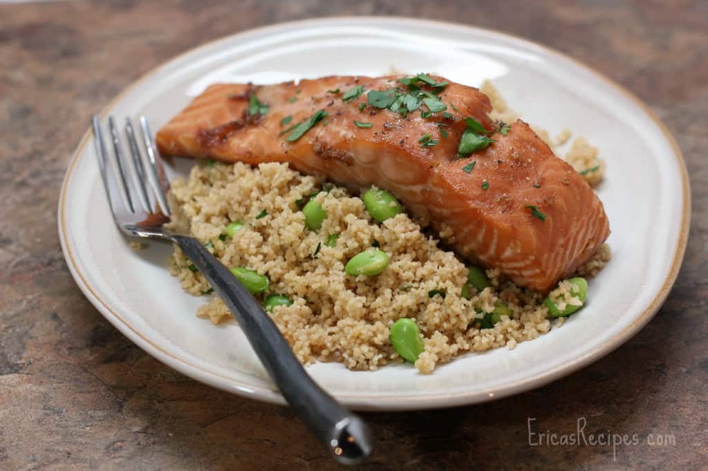 Honey-Soy Salmon over Edamame Couscous · Erica's Recipes