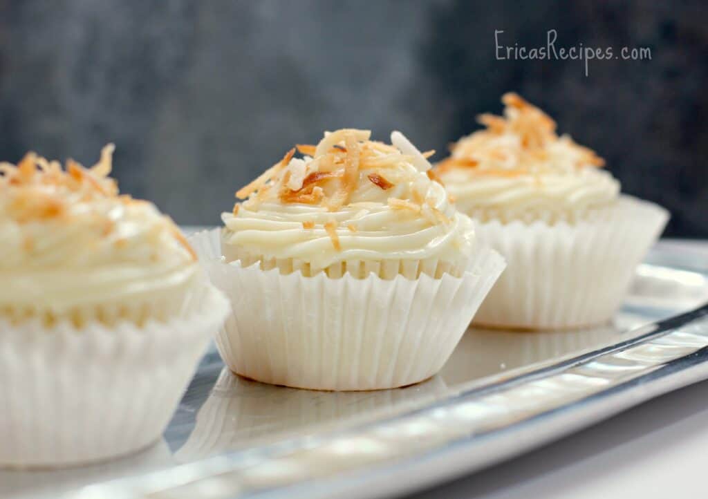 Pineapple Coconut Cupcakes with Honey Cream Cheese Frosting - EricasRecipes.com