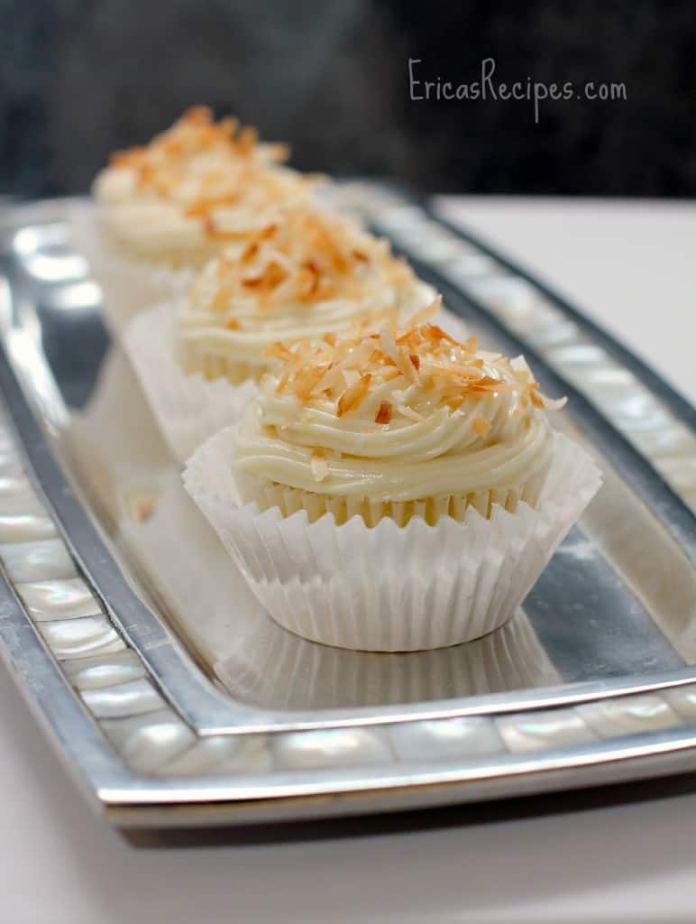 Pineapple Coconut Cupcakes with Honey Cream Cheese Frosting