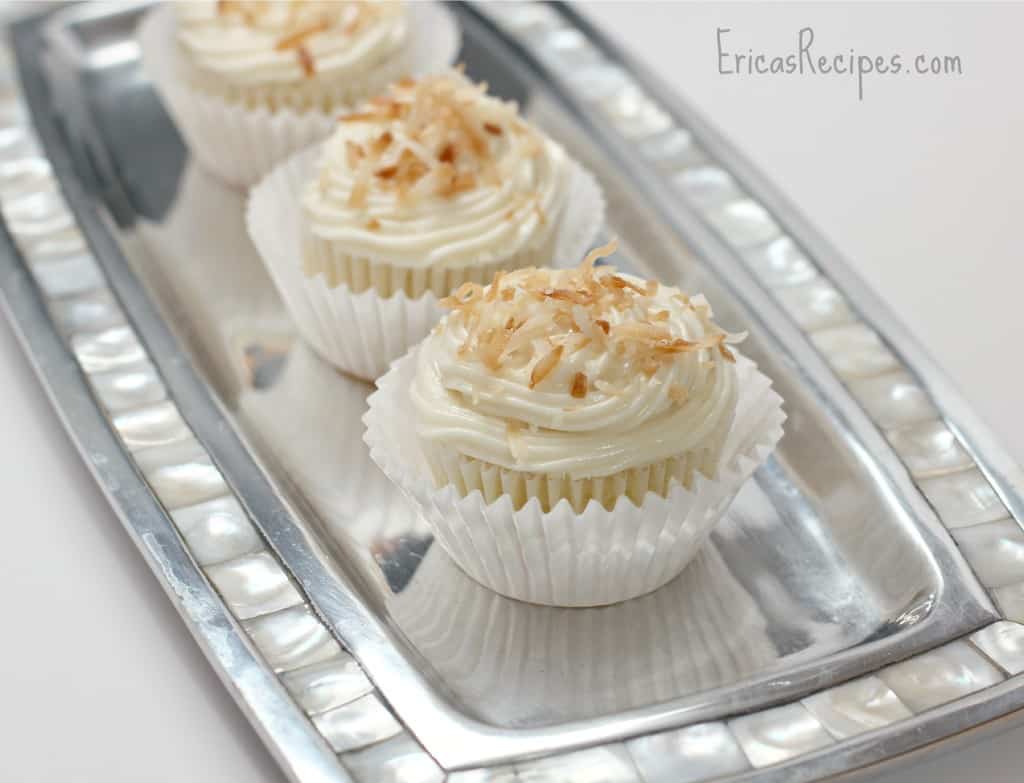 Pineapple Coconut Cupcakes with Honey Cream Cheese Frosting - EricasRecipes.com