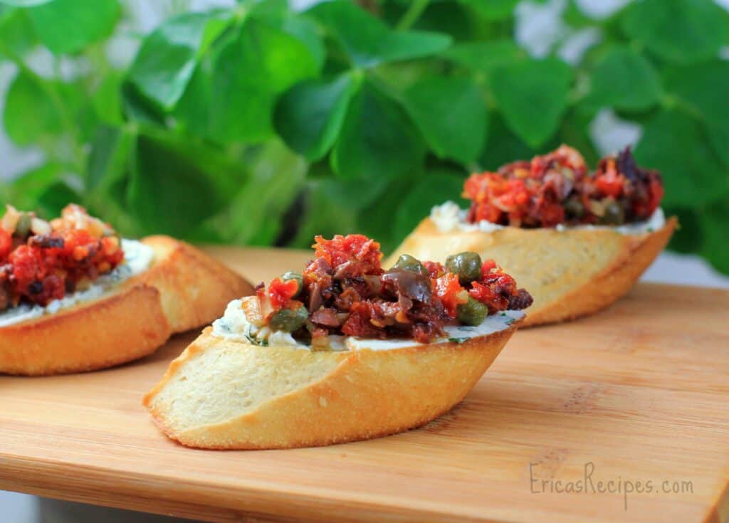 Crostini with Sun-Dried Tomato Tapenade and Herbed Goat Cheese