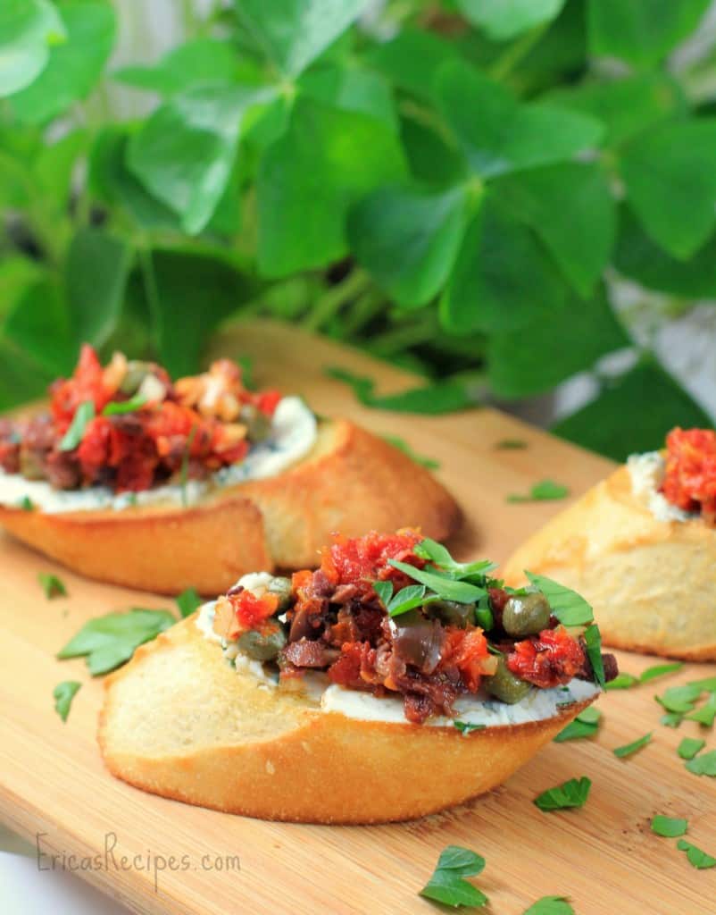 Crostini with Sun-Dried Tomato Tapenade and Herbed Goat Cheese