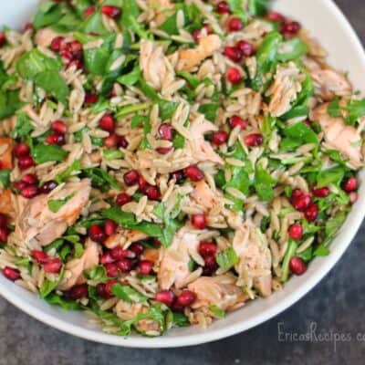 Orzo Power Salad with Salmon, Walnuts, and Greens