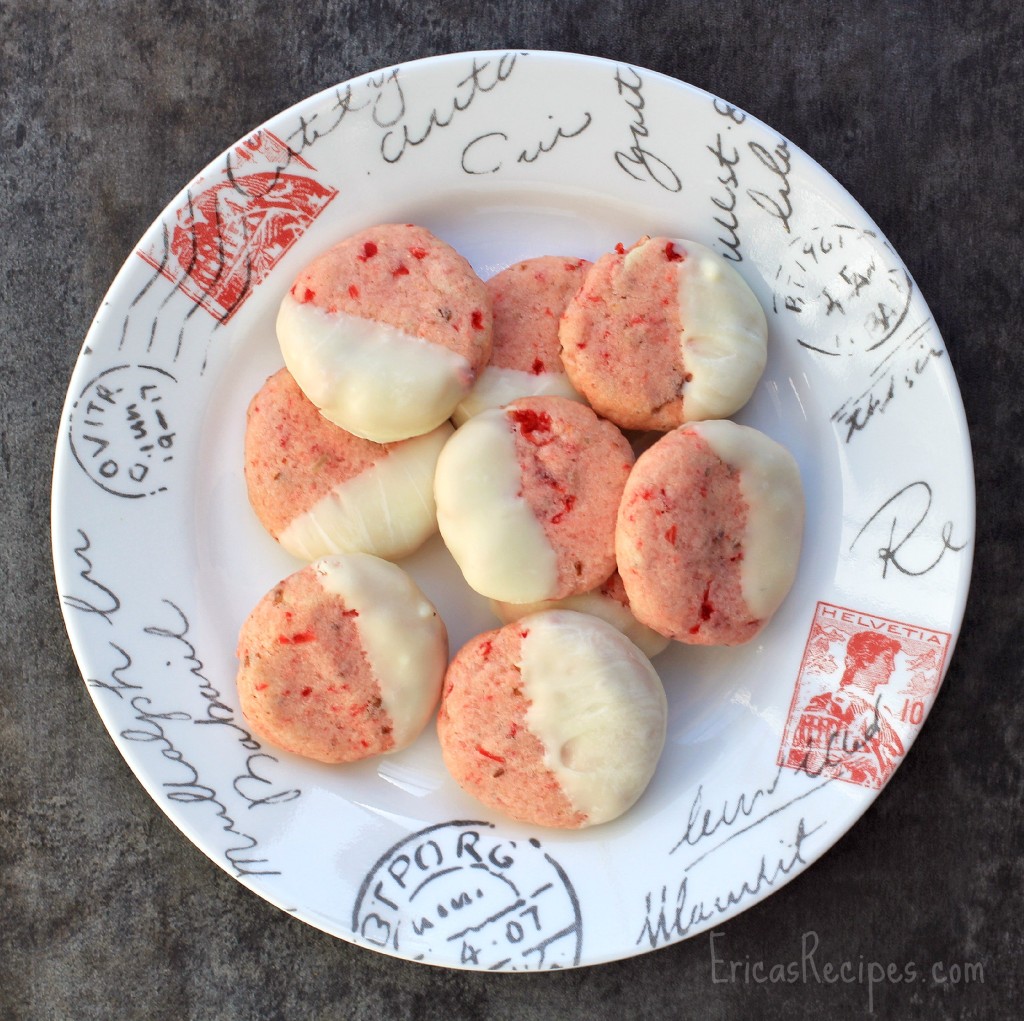 White Chocolate-Dipped, Cherry Pecan Cookies | EricasRecipes.com