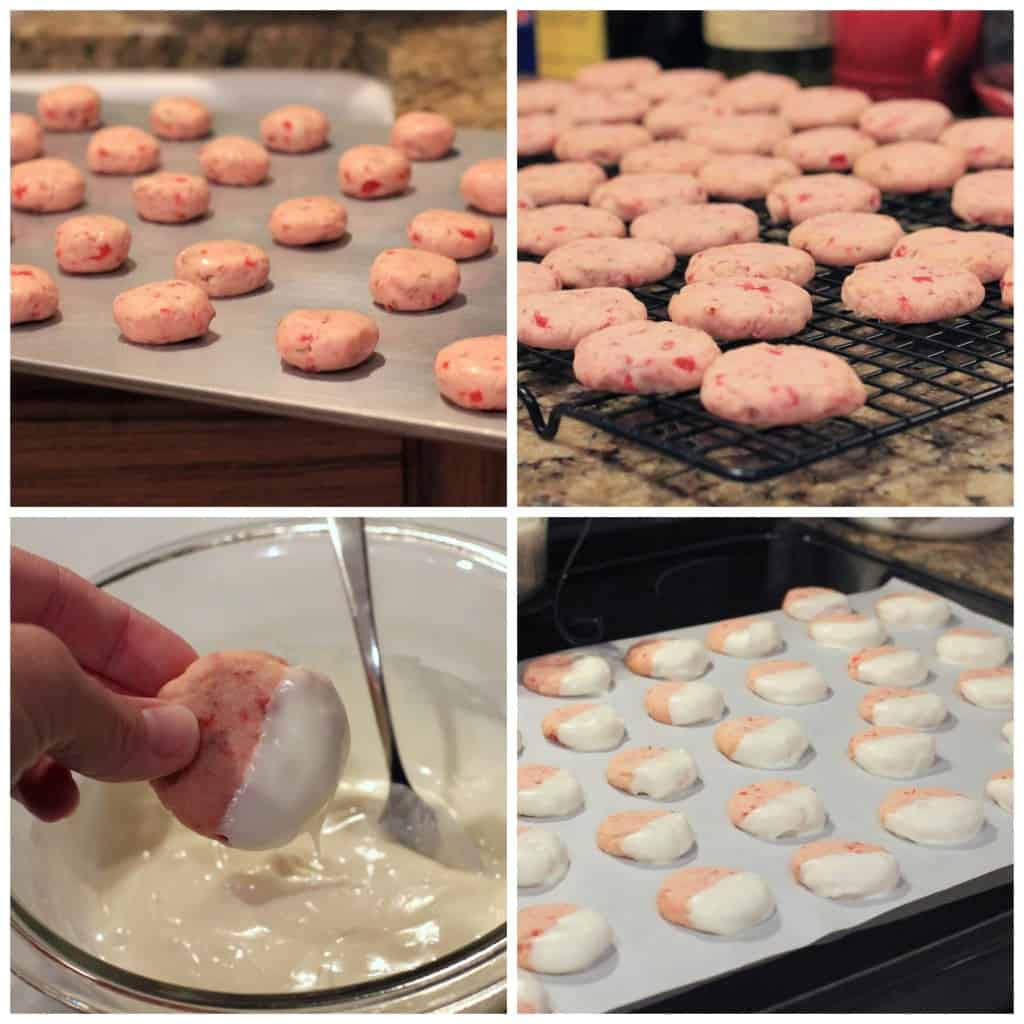 White Chocolate-Dipped, Cherry Pecan Cookies