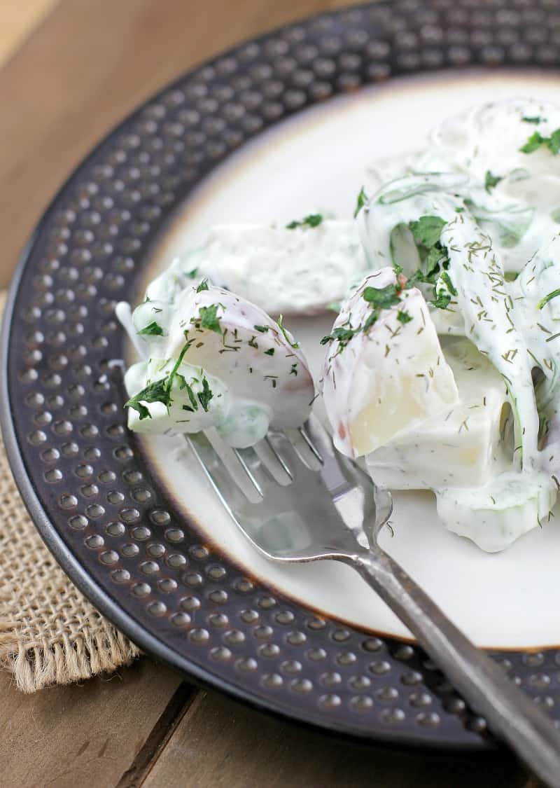 fork on the side holding a bite of salad