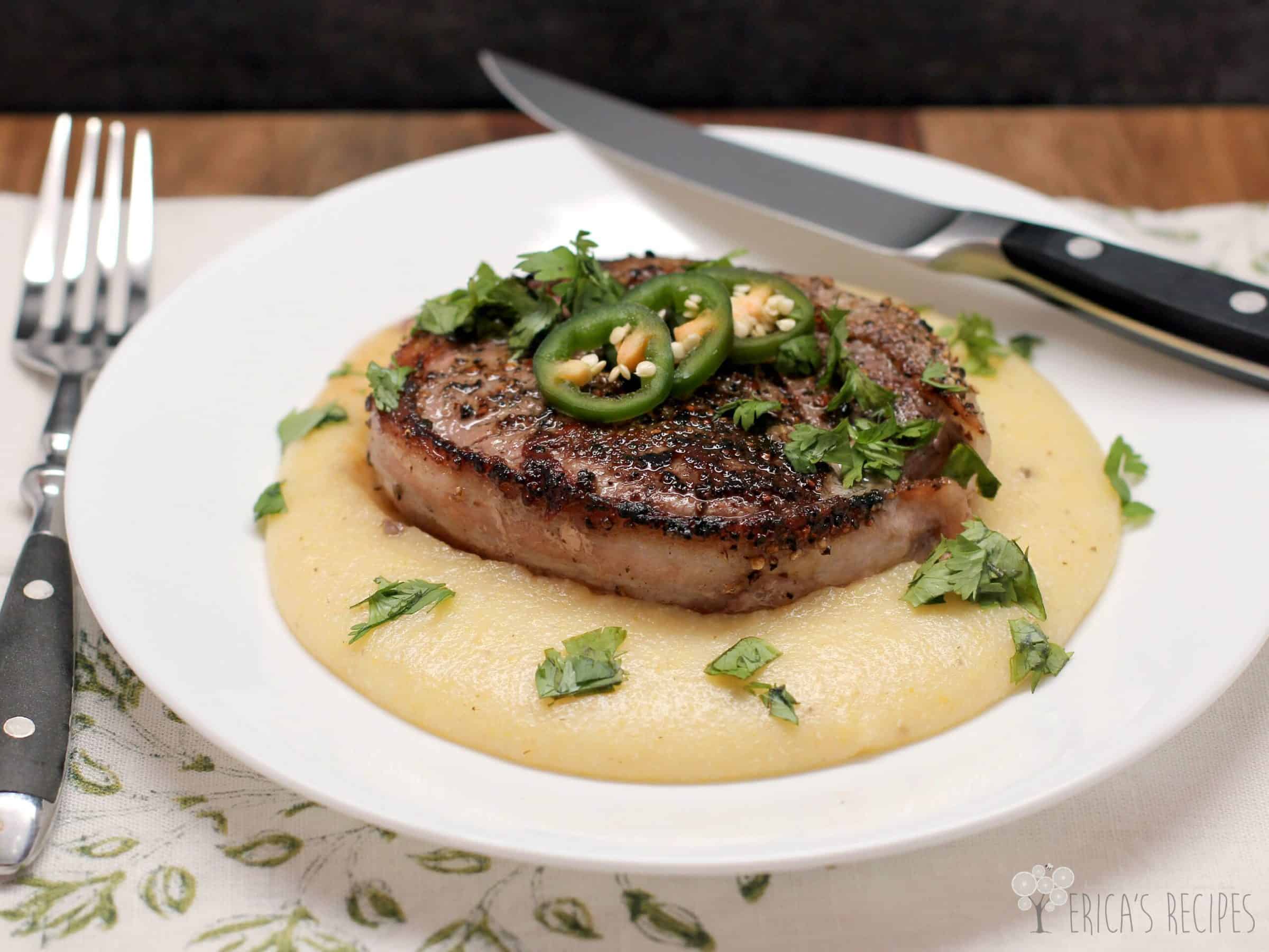 Bacon-Wrapped Peppercorn Filet with Pepperjack Grits