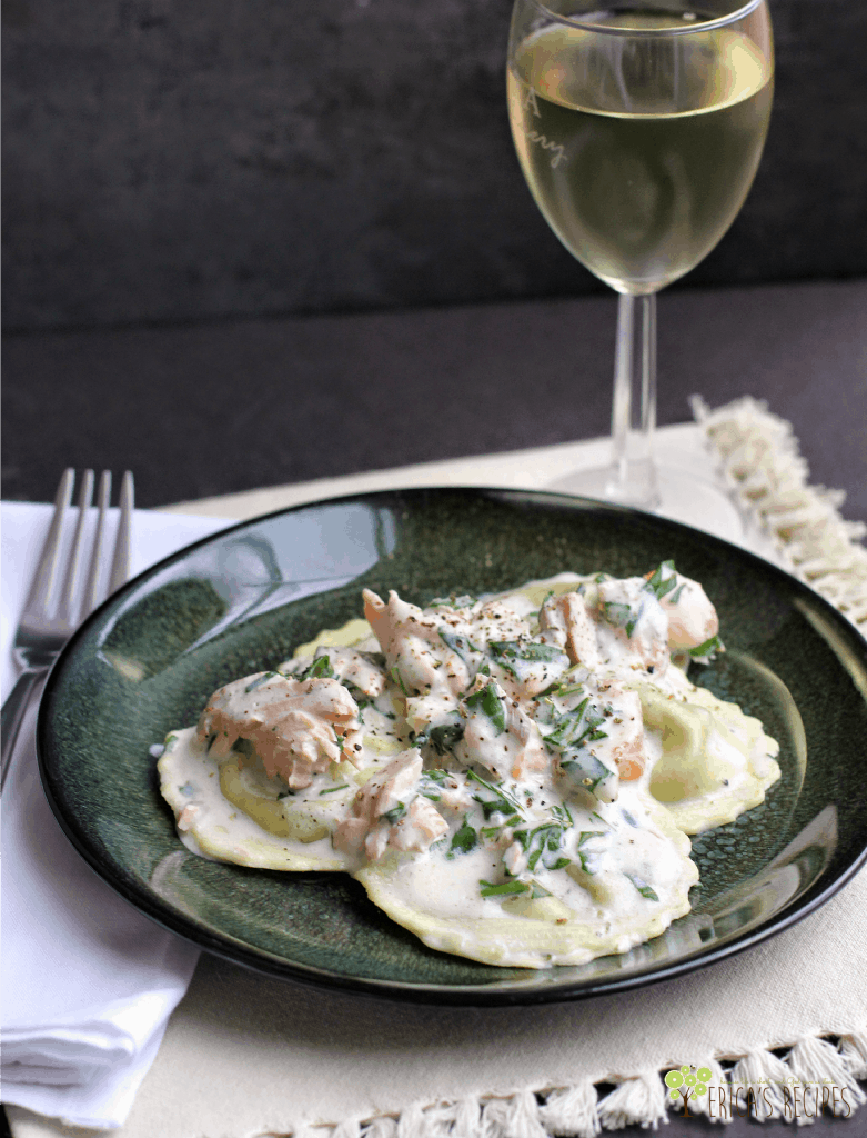 Weeknight Ravioli with Spinach, Salmon, and Boursin Cheese Sauce