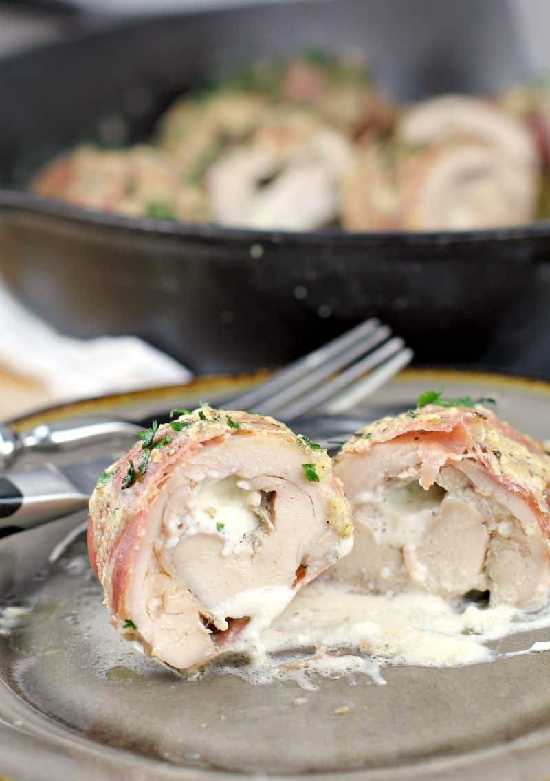 serving plate with chicken cut to show boursin inside