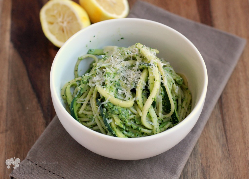 Zucchini Spaghetti with Lemony Kale Pesto