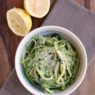 Zucchini Spaghetti with Lemony Kale Pesto