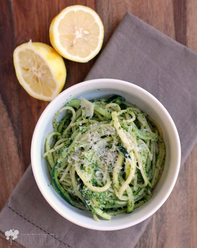 Zucchini Spaghetti with Lemony Kale Pesto