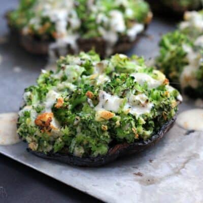 Broccoli-Stuffed Portabello Mushrooms with Dijon-Cheddar Sauce