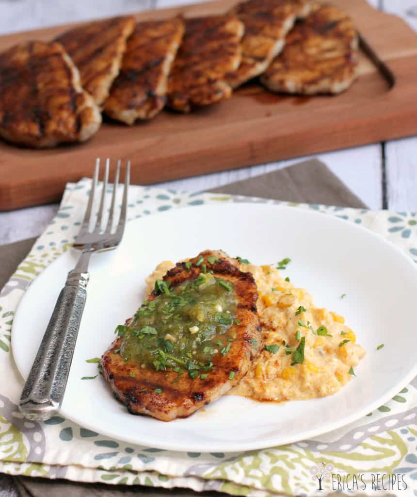 Coffee-Rubbed Pork Chops over Creamy Queso Corn