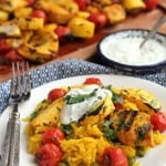 Persian spices and cool, herbed yogurt accent these delicious and healthy swordfish kabobs!