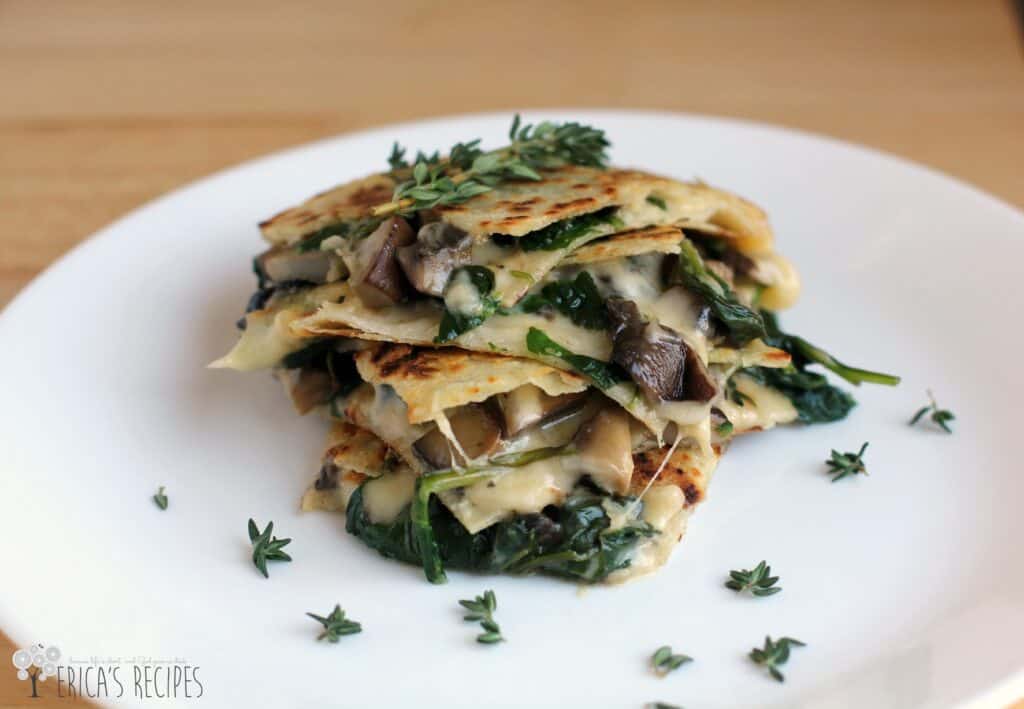 Spinach, Mushroom, and Thyme Quesadillas with Smoked Gouda
