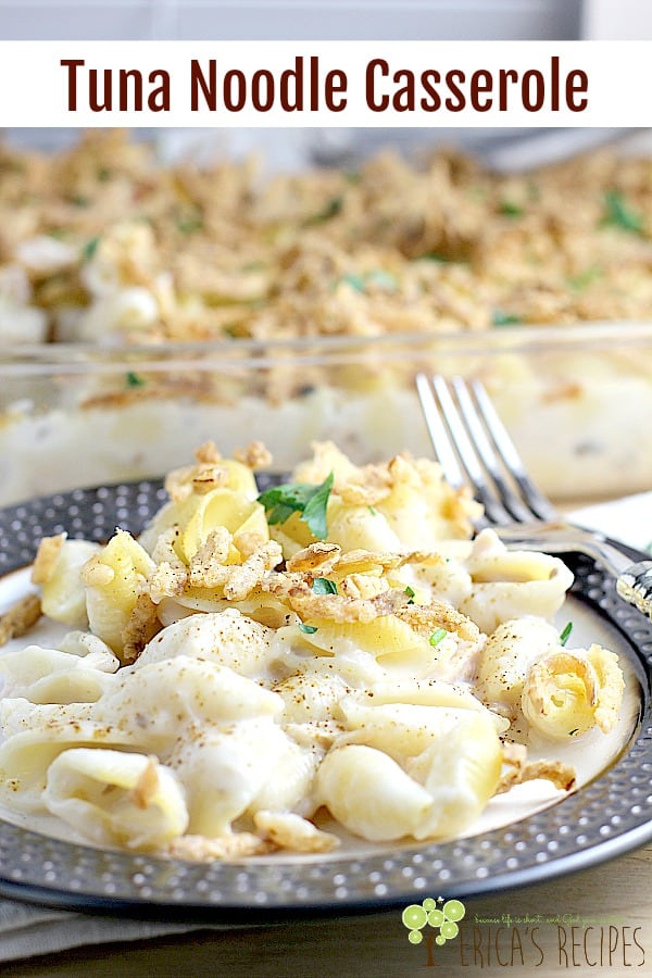 Creamy, old fashioned Tuna Noodle Casserole. This is one of those recipes you just hold on to for life. The kind your family asks for repeatedly. The kind that saves you on a busy weeknight, but does so with warmth and love in a way only some recipes do. #casserole #tuna #tunacasserole #comfortfood #seafood #food #recipe #easy #weeknightdinner