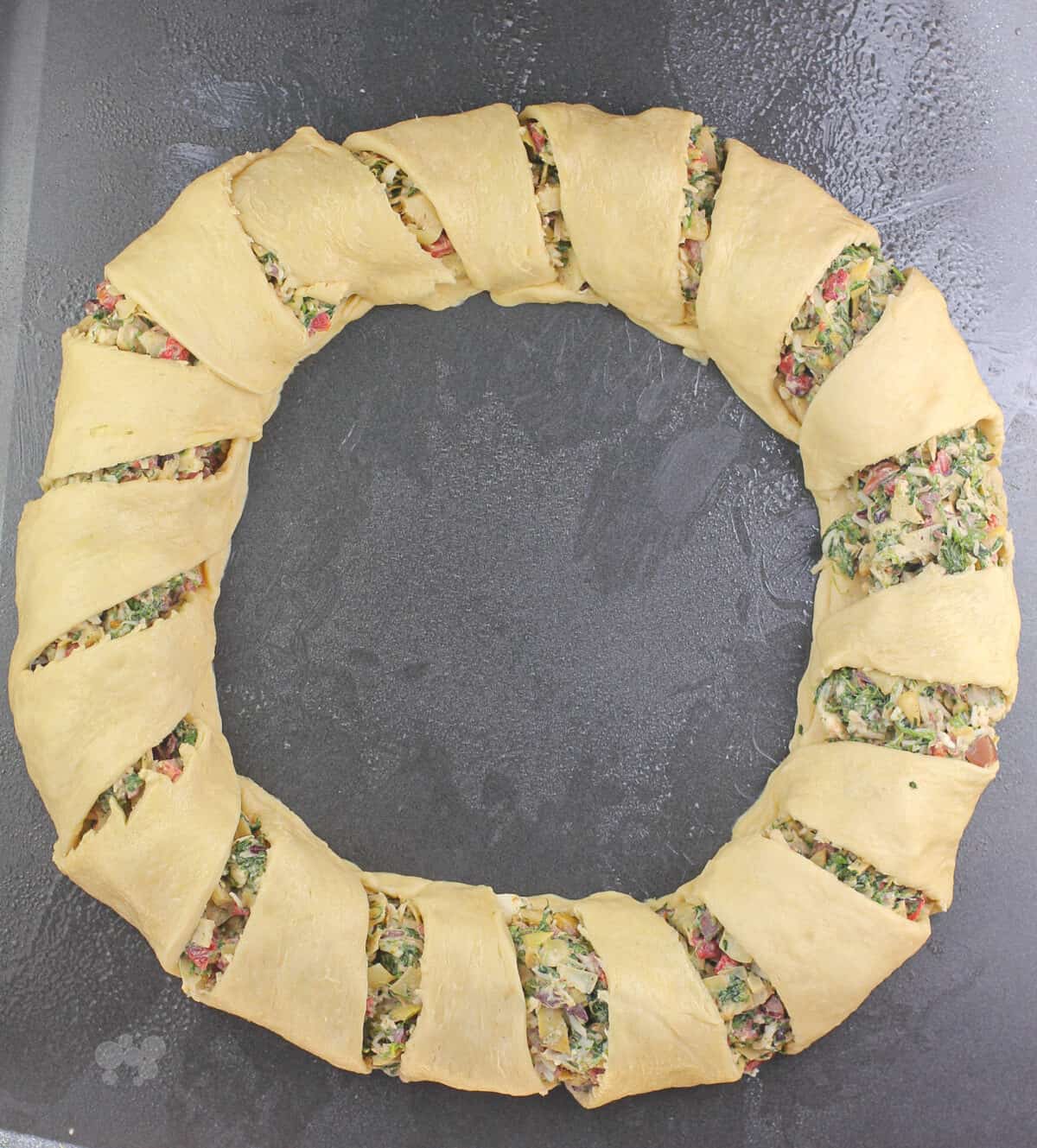 assembled crescent ring on bake sheet