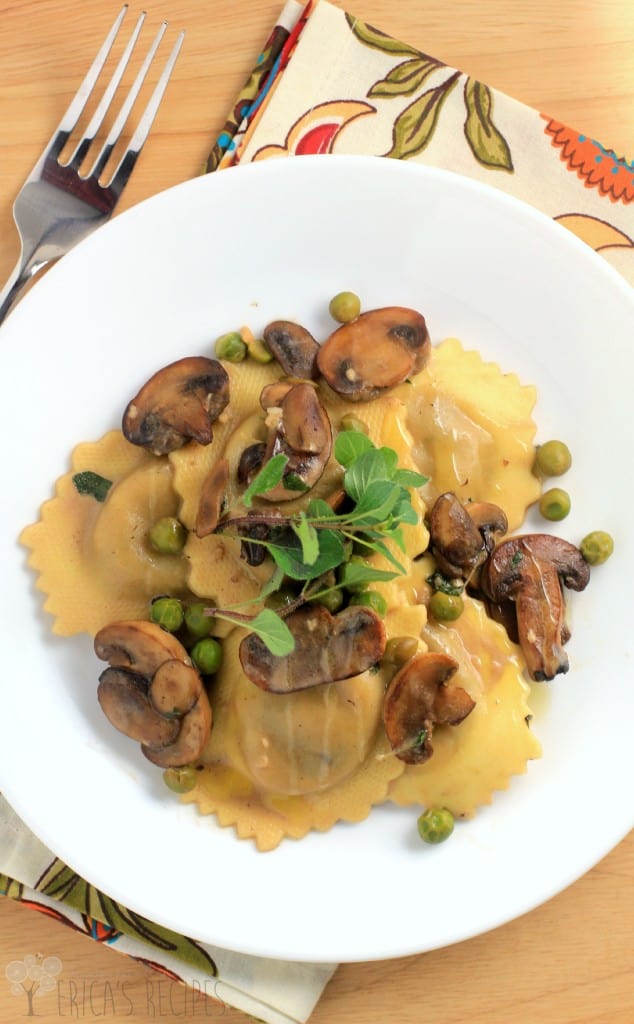 Simple Ravioli Marsala with Mushrooms and Peas