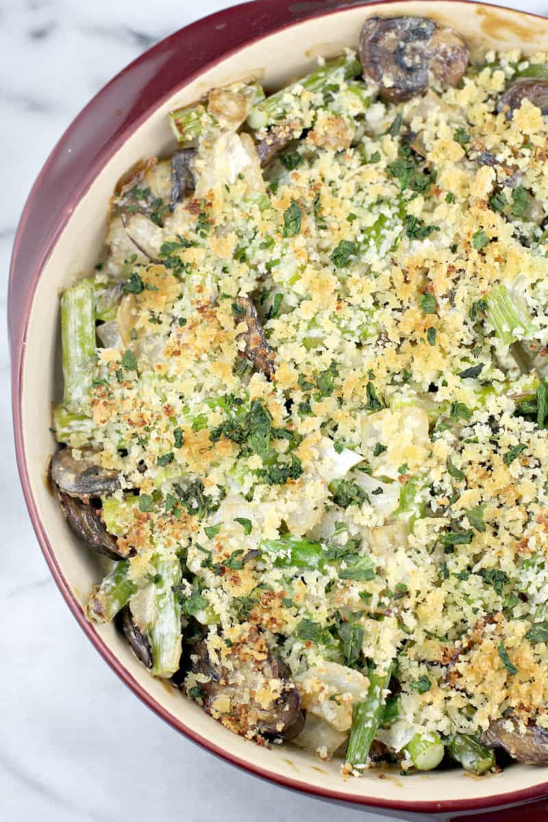 top down view of finished asparagus casserole