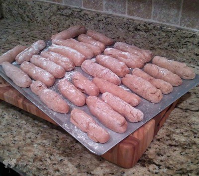 bake sheet showing homemade whole wheat hot dog bins