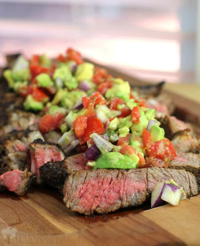 Coffee-Crusted Bone-in Ribeye with Avocado Relish from EricasRecipes.com